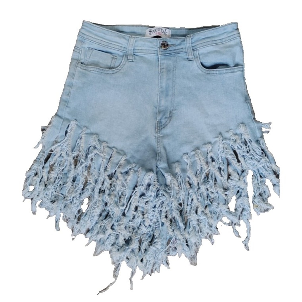 Women Swank High Waisted Denim Shorts Ripped Jeans Frayed Raw Hem Tassels‎